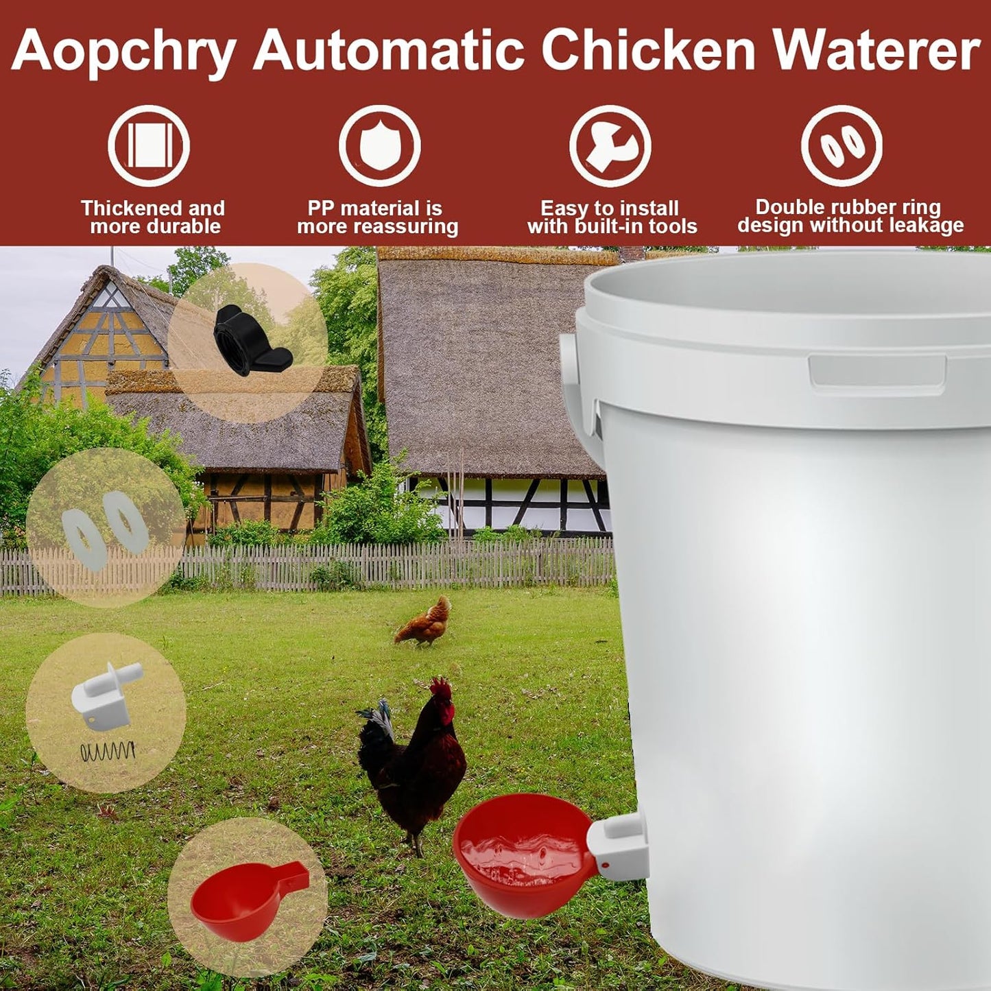 Luxora 10 Pcs Chicken Waterer Automatic Refill System