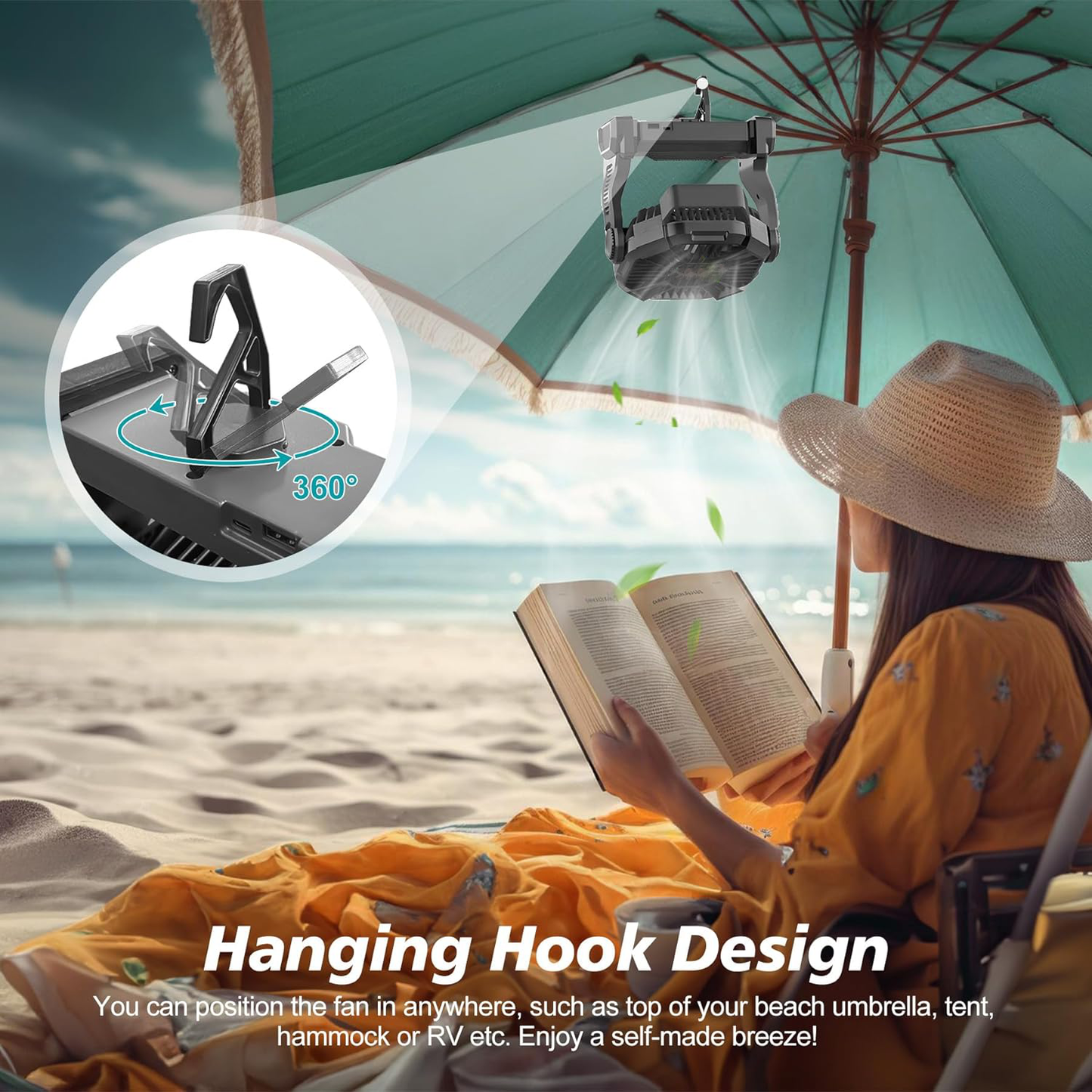Royaleva Portable Rechargeable Camping Fan with LED Light