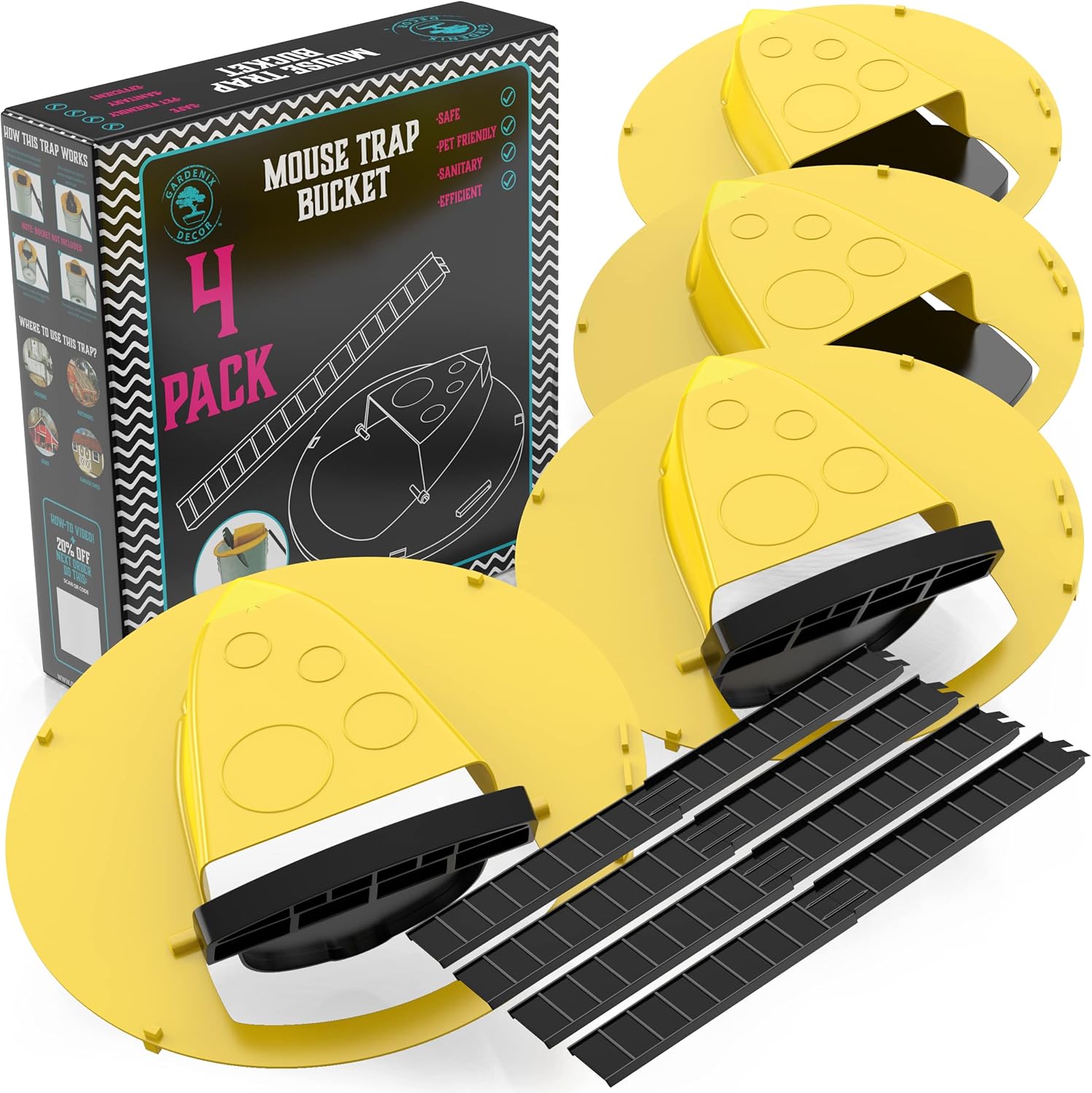 Royaleva 4-Pack Bucket Lid Mouse Trap for Easy Pest Control