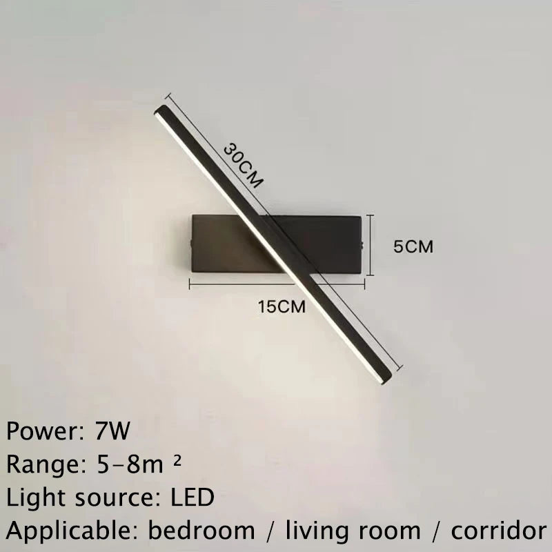 Rotatable LED Wall Light - Modern Lamp for Bedroom & Living Room - Black / 3 Colors