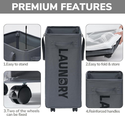 RoyaleGlow 75L Collapsible Large Laundry Basket with Wheels