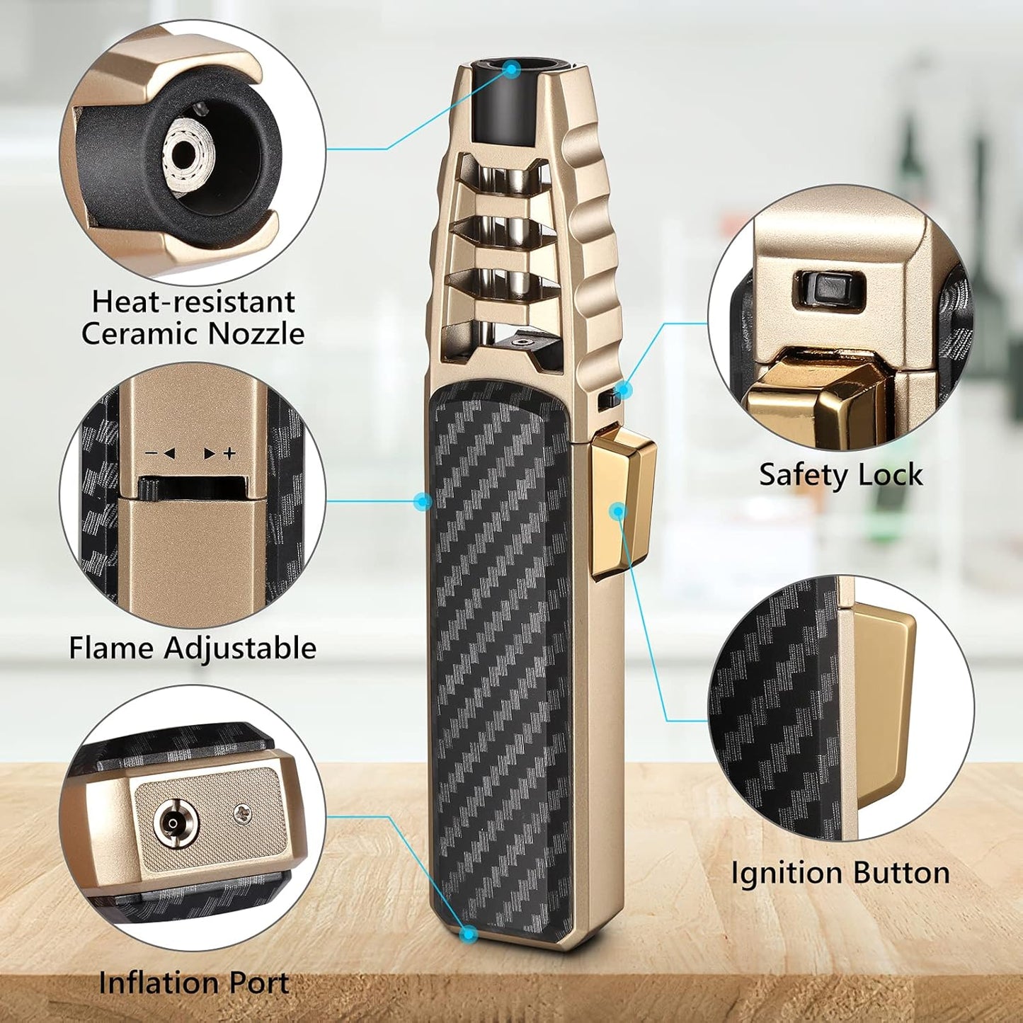 RoyaleGlow Windproof Torch Lighter with Adjustable Flame