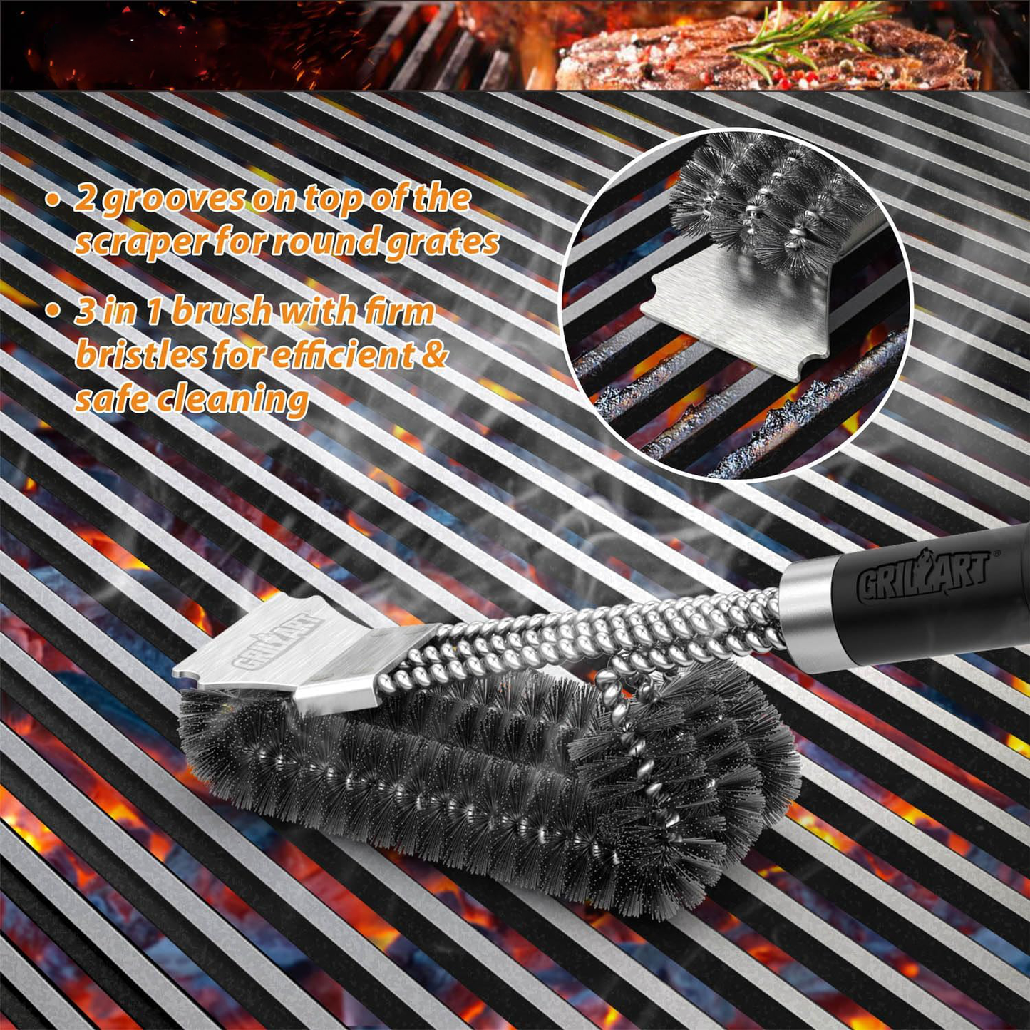 Royaleva 18-Inch Grill Brush with 360-Degree Bristle Design