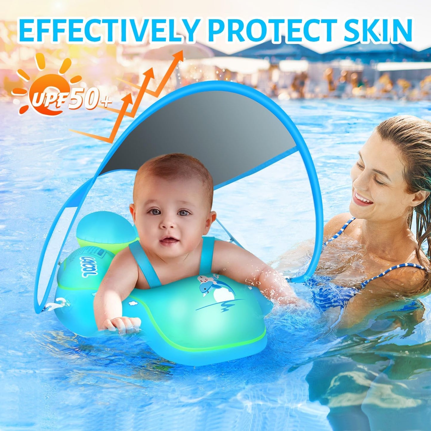 RoyaleGlow Baby Swim Float Canopy with UPF50+ Protection