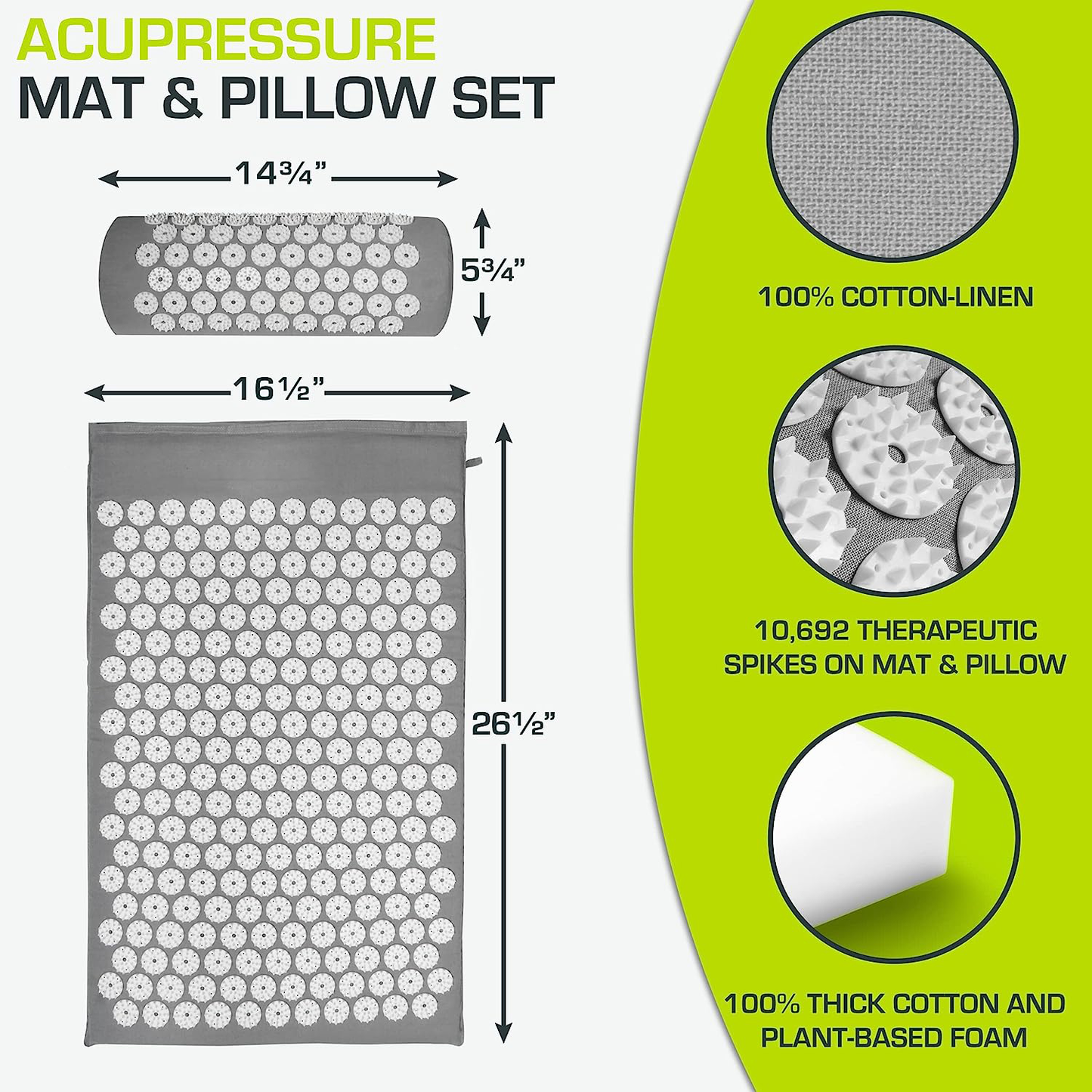 RoyaleGlow Acupuncture Mat with Neck Pillow for Pain Relief