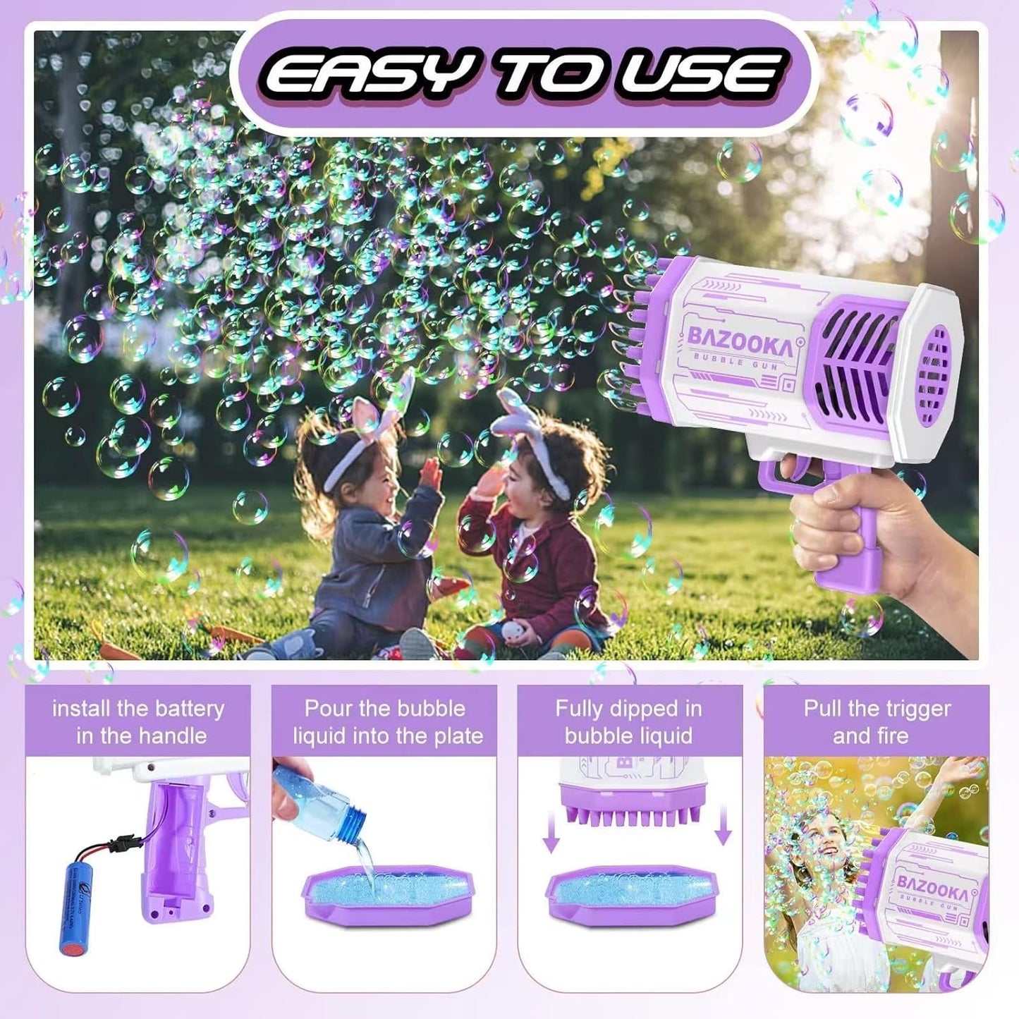 RoyaleGlow Bubble Gun Blaster Toy with LED Lights