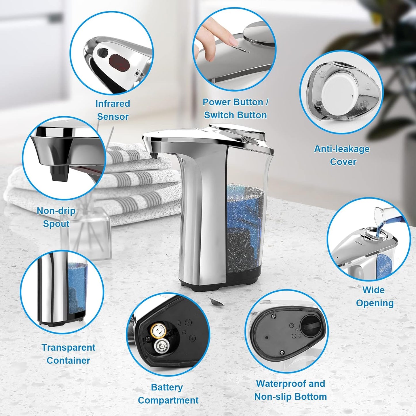 RoyaleGlow Automatic Touchless Dish Soap Dispenser For Kitchen And Bathroom