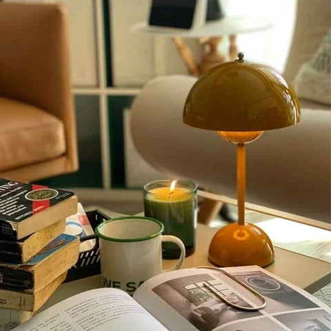 Cordless Mushroom Modern Table Lamp - Dimmable LED with 3 Color Modes - Green