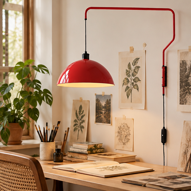 RoyaleGlow Red Swing Arm Wall Lamp - Modern Metal Sconce Lighting