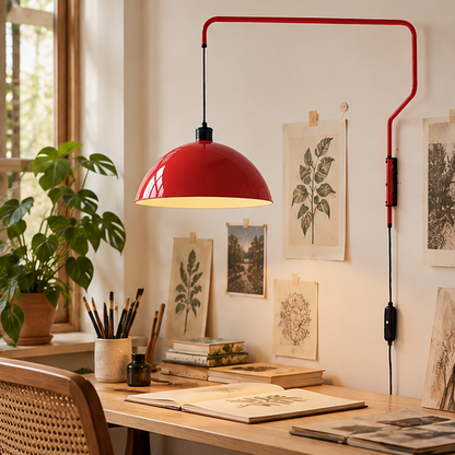 RoyaleGlow Red Swing Arm Wall Lamp - Modern Metal Sconce Lighting