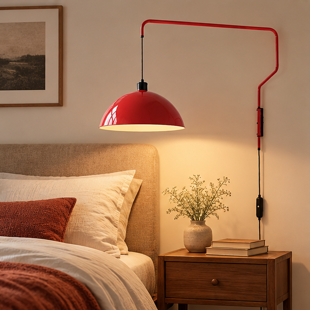RoyaleGlow Red Swing Arm Wall Lamp - Modern Metal Sconce Lighting