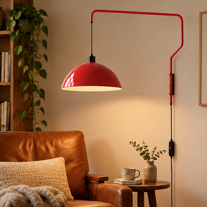 RoyaleGlow Red Swing Arm Wall Lamp - Modern Metal Sconce Lighting