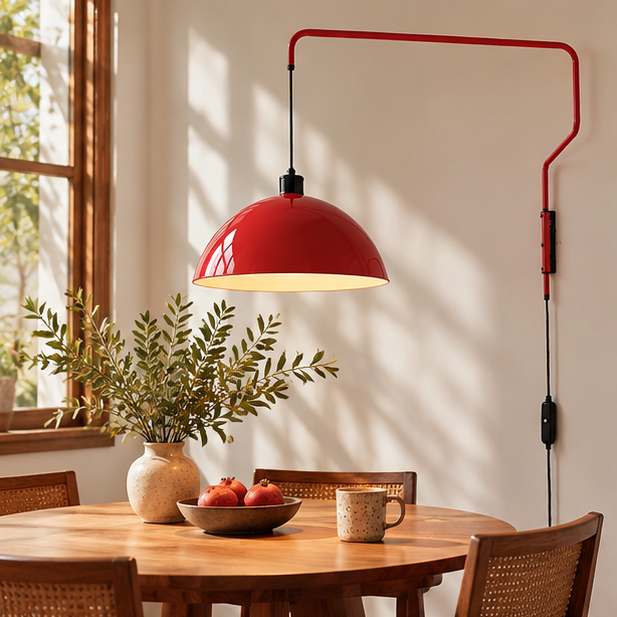 RoyaleGlow Red Swing Arm Wall Lamp - Modern Metal Sconce Lighting