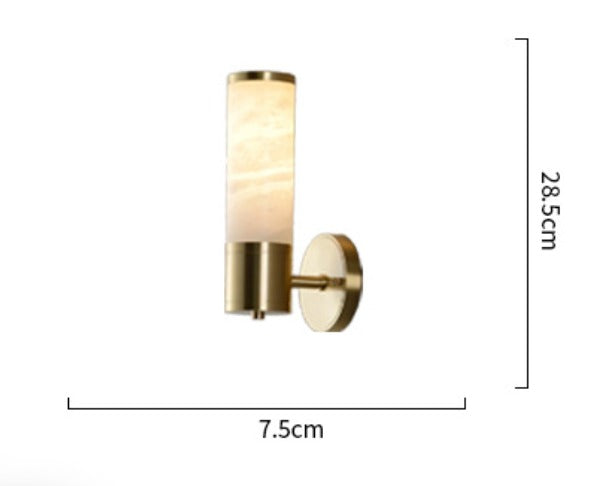 RoyaleGlow Art Deco Alabaster Sconce - Antique Brass Cylindrical Wall Lamp - Royale Basic