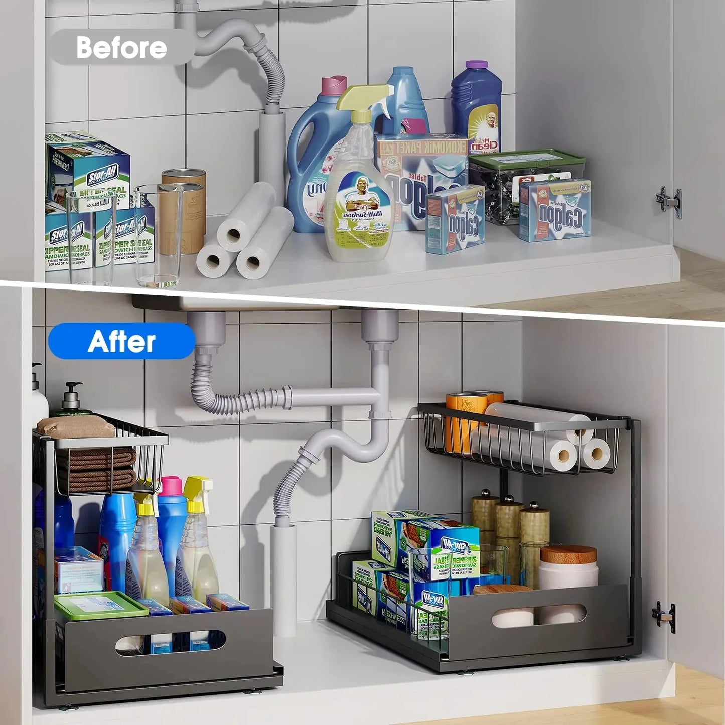 Luxora 2 Tier Slide Out Under Sink Organizer for Kitchen