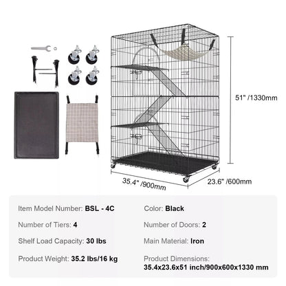 Royaleva Indoor Cat Cage Enclosure with 4 Tiers and Hammock