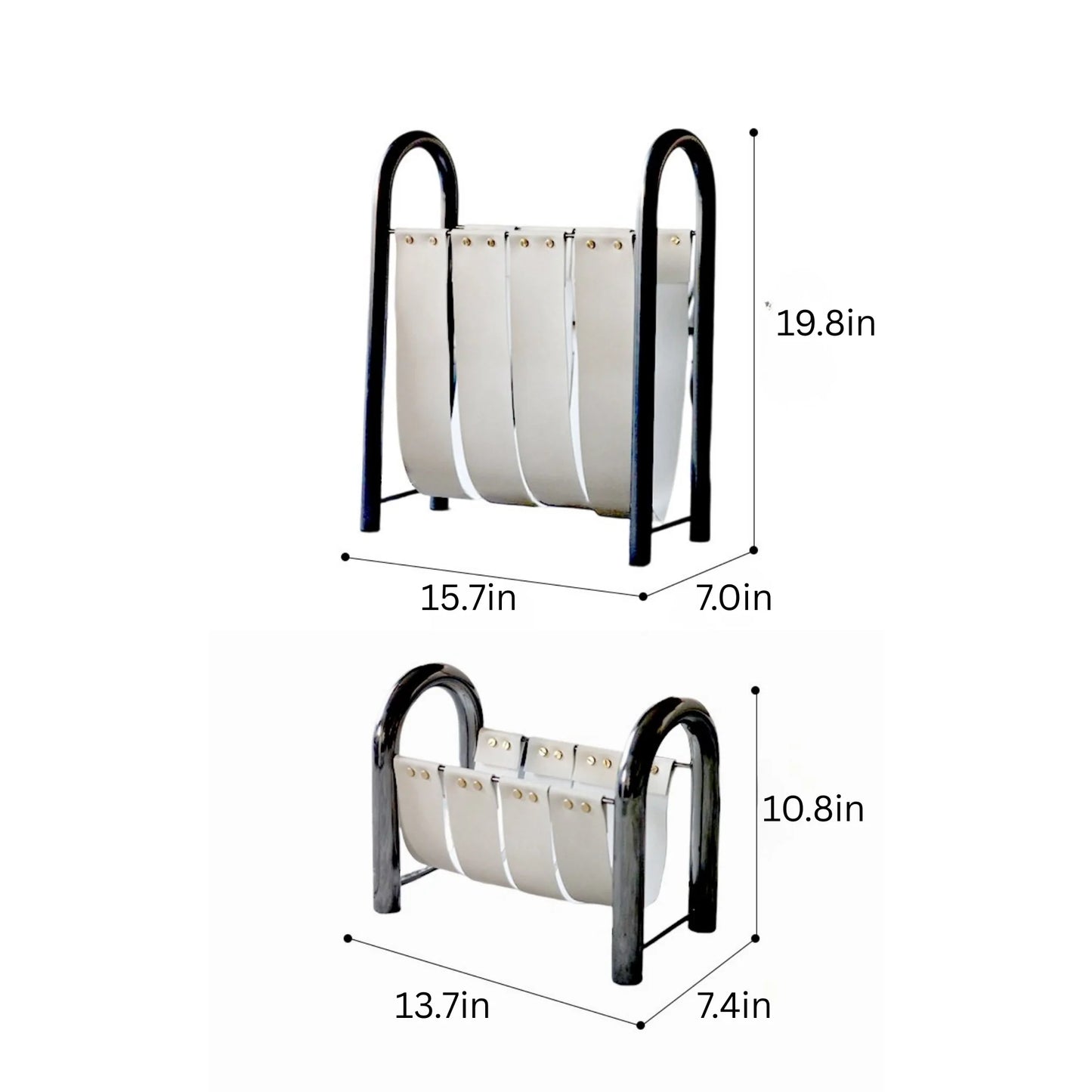 RoyaleGlow Modern Black Leather Magazine Holder with Metal Frame Storage Rack
