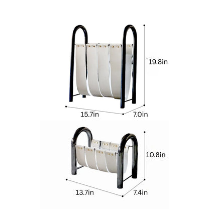 RoyaleGlow Modern Black Leather Magazine Holder with Metal Frame Storage Rack