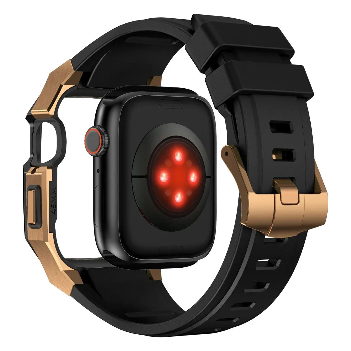 RoyaleGlow AP9009 Fluororubber Band Stainless Steel Case For Apple Watch