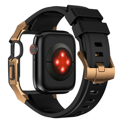 RoyaleGlow AP9009 Fluororubber Band Stainless Steel Case For Apple Watch