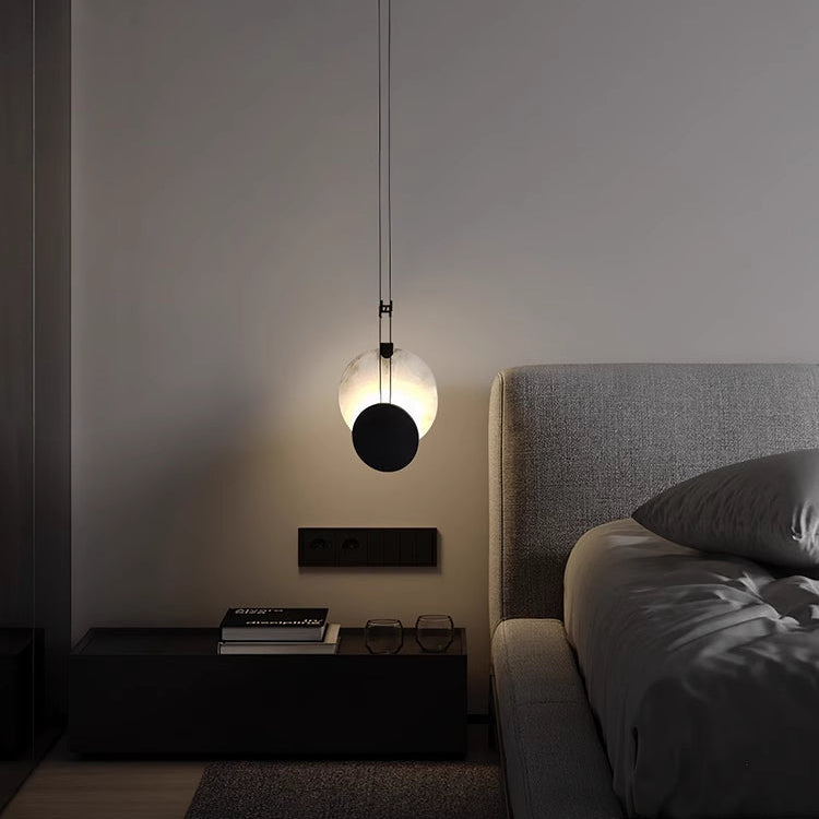 LuxRoyale Luna Alabaster LED Pendant Light-Black & White Disc Design