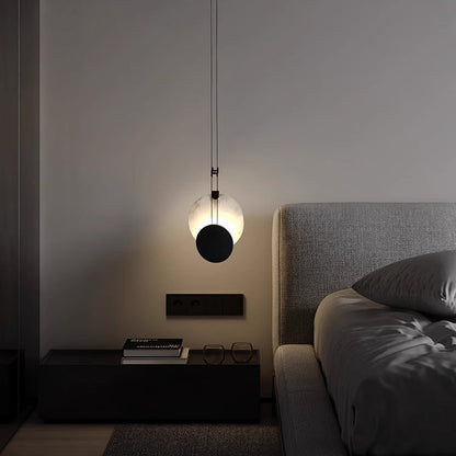 LuxRoyale Luna Alabaster LED Pendant Light-Black & White Disc Design