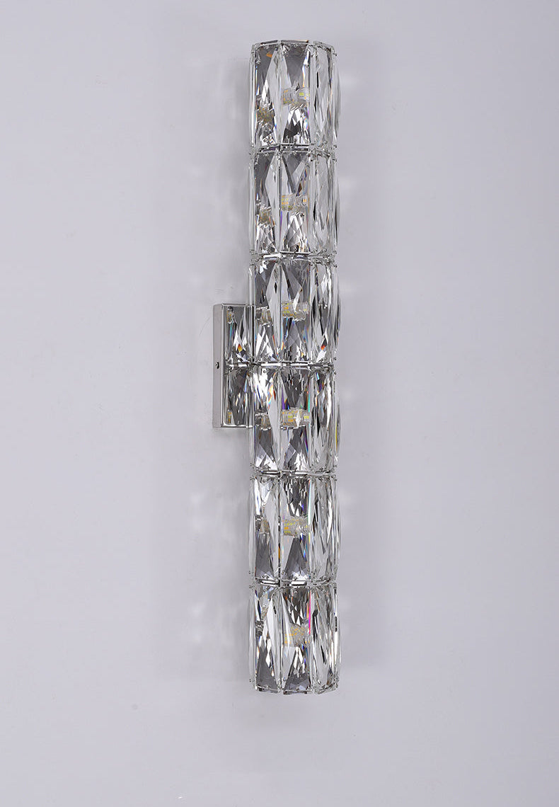 RoyaleGlow Dimmable LED Crystal Wall Sconce - Modern Cylindrical Up-Down Lighting