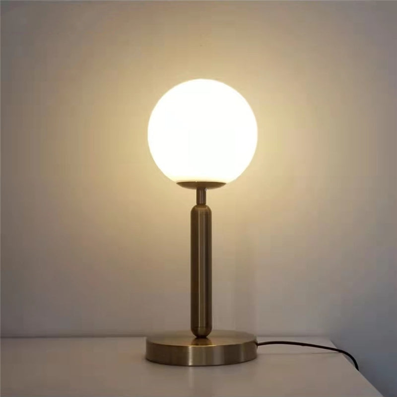 Royelux Modern Brass Table Lamp with Frosted Glass Globe for Bedroom & Office