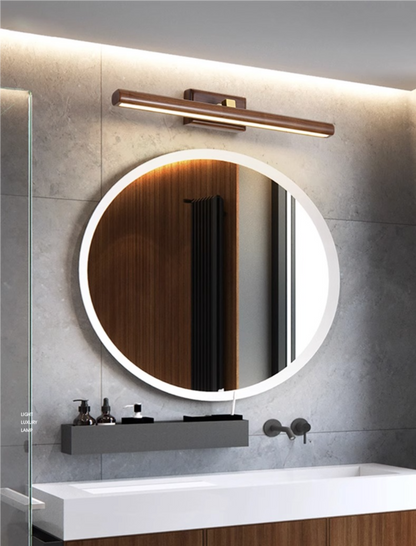 Royaleva Modern Walnut & Brass 360° Rotatable LED Wall Light, Wooden Mirror Wall Light