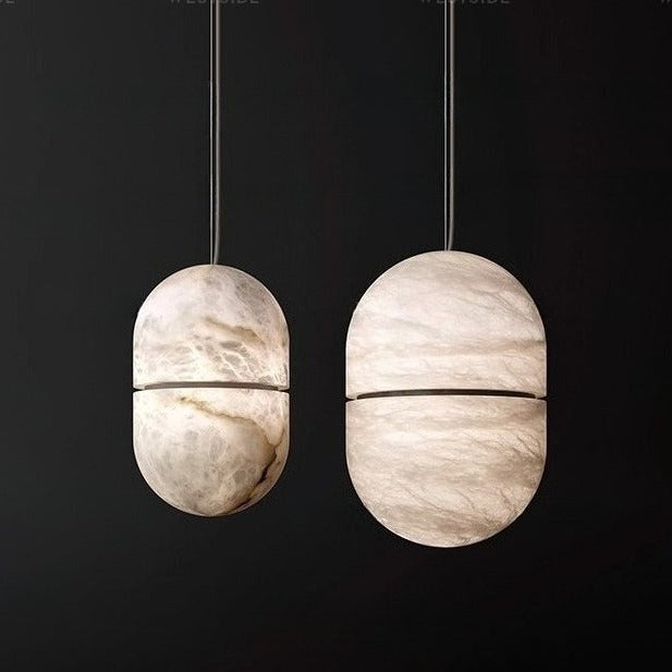 RoyaleGlow Capsule Pendant Light-Modern Minimalist White Opal Glass Fixture
