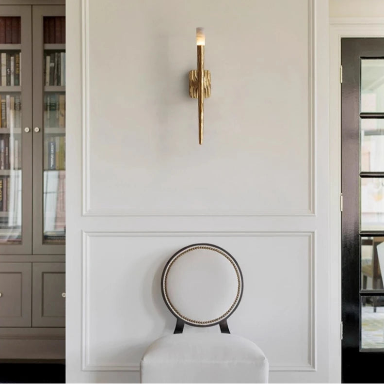 LuxRoyale Forged Brass & Marble Wall Sconce -Elegant 20-Inch LED Light