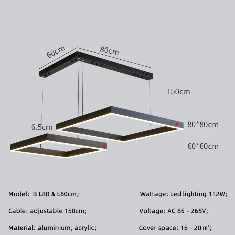 RoyaleGlow Modern Square LED Chandelier for Living Room, Dining Room & Kitchen Island