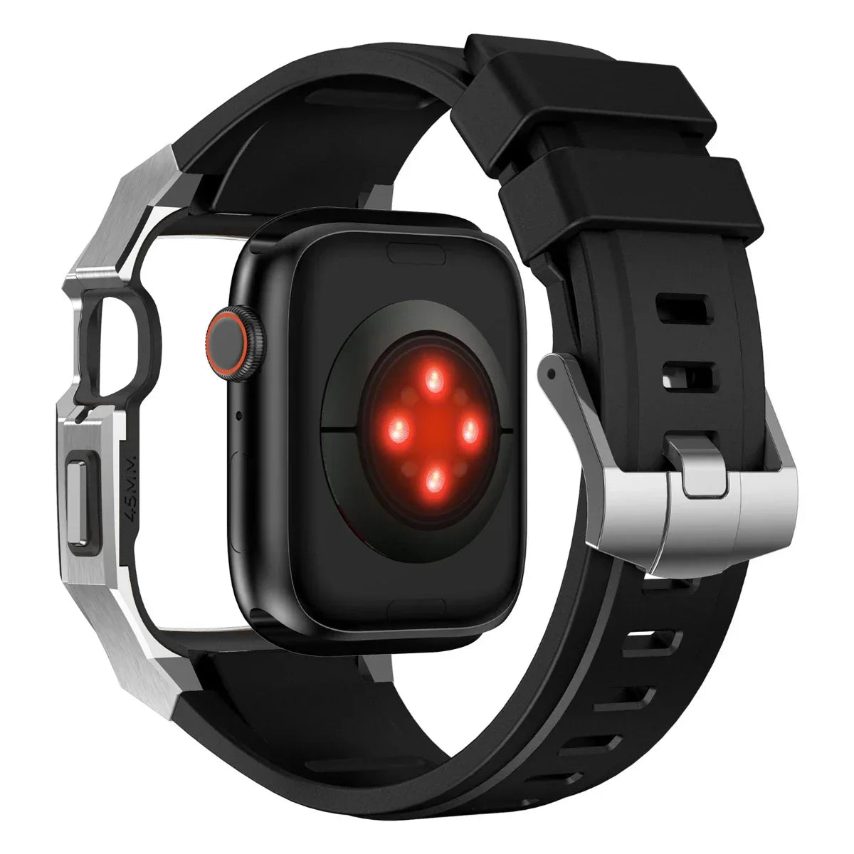 RoyaleGlow AP9009 Fluororubber Band Stainless Steel Case For Apple Watch
