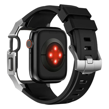 RoyaleGlow AP9009 Fluororubber Band Stainless Steel Case For Apple Watch