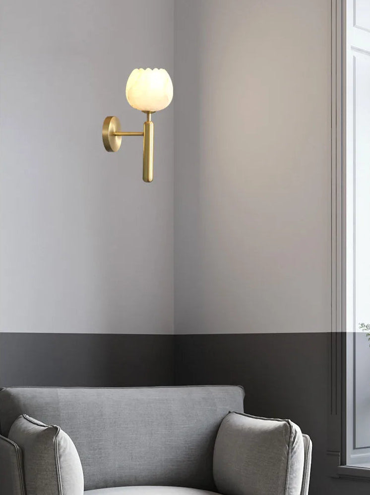 Royelux Brass & Alabaster Wall Sconce - Sculptural Floral Wall Lamp