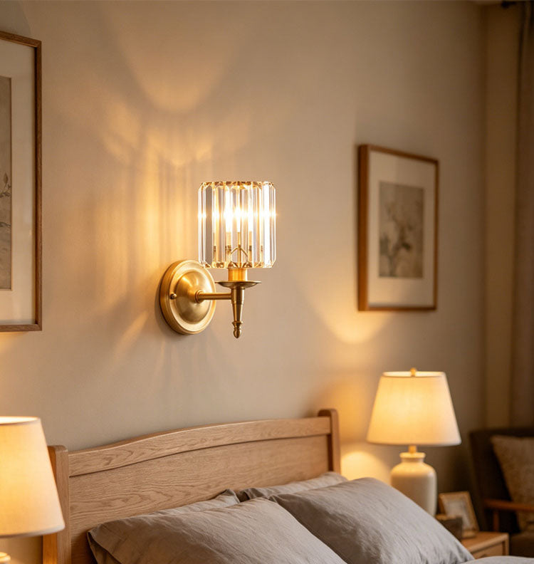 Royelux Mid-Century Modern Crystal Wall Sconce-Brass Mini Lamp