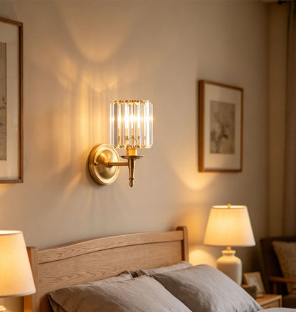 Royelux Mid-Century Modern Crystal Wall Sconce-Brass Mini Lamp