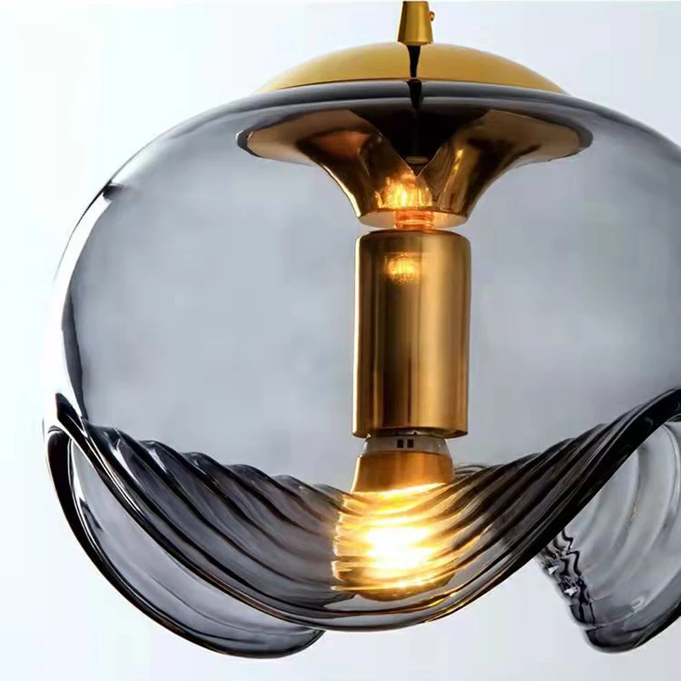 Royelux Modern Wave Pendant Light - Clear Glass  Hanging Fixture for Bedroom, Dining