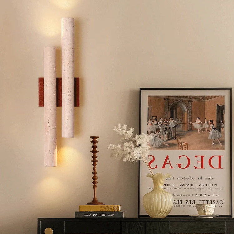 LuxRoyale Travertine Stone Wall Sconce Light - Modern Up Down Bedroom Lamp 50cm