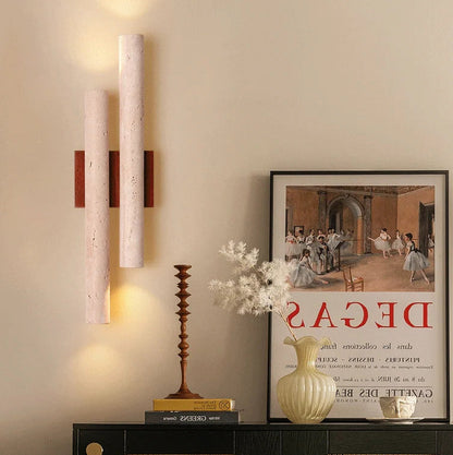 LuxRoyale Travertine Stone Wall Sconce Light - Modern Up Down Bedroom Lamp 50cm