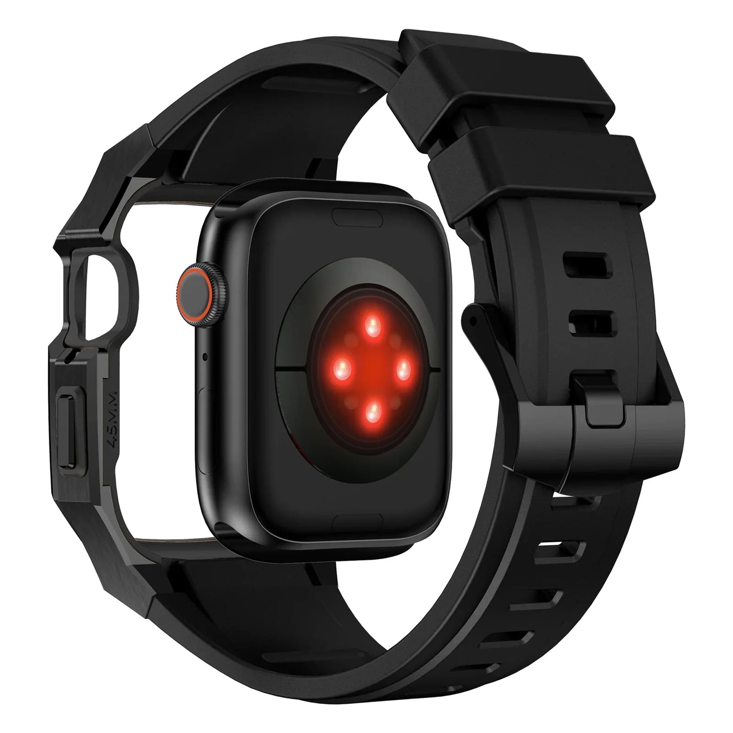 RoyaleGlow AP9009 Fluororubber Band Stainless Steel Case For Apple Watch