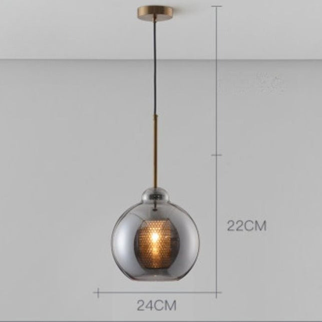 LuxRoyale Double-Layer Glass Pendant Light With Inner Mesh Core and Outer Glass Shade