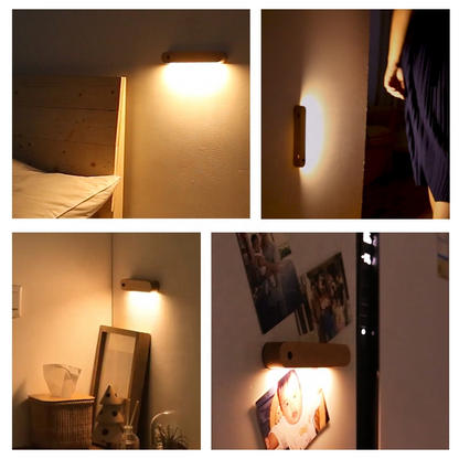 Royaleva Natural Wood Magnetic Key Holder Motion Sensor LED Wall Light