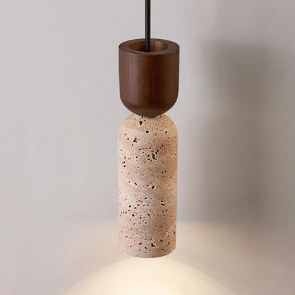 RoyaleGlow Wabi Sabi Travertine Pendant Light-Minimalist Wood Stone Finish Ceiling Lamp