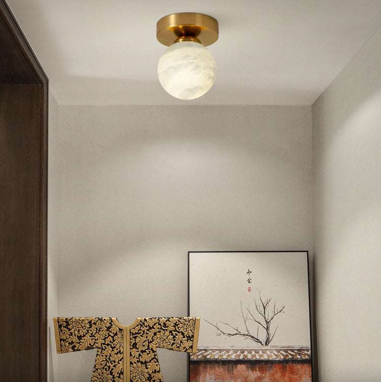 RoyaleGlow Brass & Marble Globe Flush Mount Ceiling Light