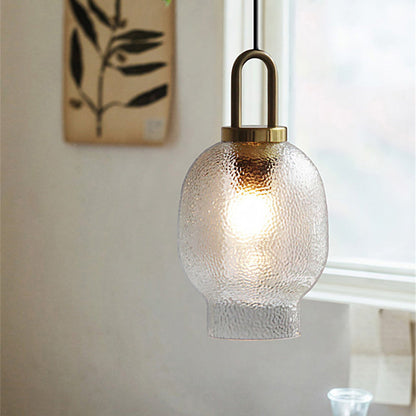 RoyaleGlow Mid-Century Textured Glass & Brass Pendant Light - Modern Ceiling Fixture