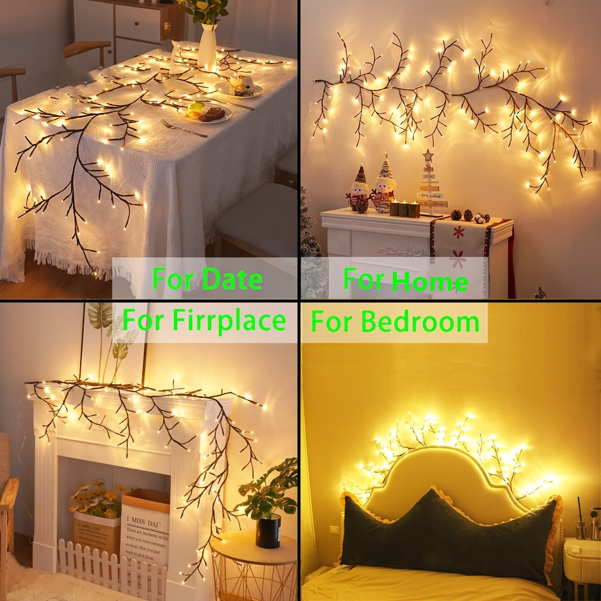 Christmas Vine Tree Lamp - 72/96 LED, 8 Lighting Modes, USB Plug-in, 4.7/6ft - 4.7ft