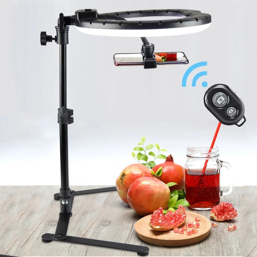 Ring Light Tripod Stand With Phone Holder 360° Rotation 3 Light Modes And 10 Brightness Levels Adjustable Height USB Powered With Bluetooth Remote For YouTube TikTok Selfies And Video Recording