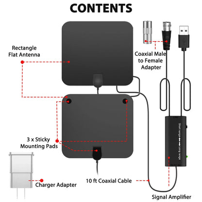 Luxora 300 Miles Indoor Digital Amplified HDTV Antenna W/ Signal Booster