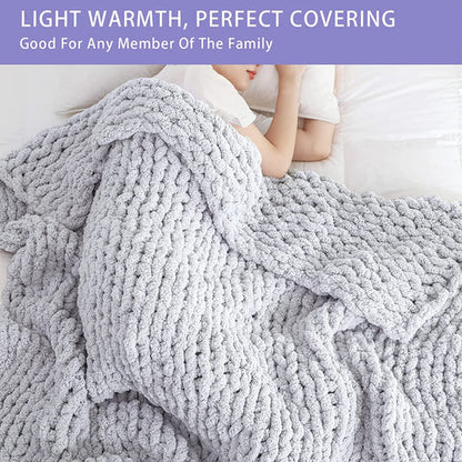 Royaleva Chenille Chunky Knitted Blanket Thick Cable Knit Throw for Couch Bed Sofa